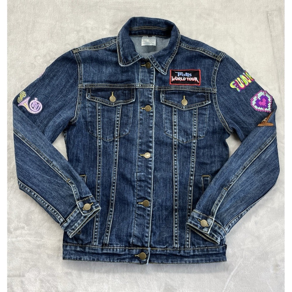 Stellar Trolls World Tour Jacket Women S Blue Denim Movie Promo Patches Preppy